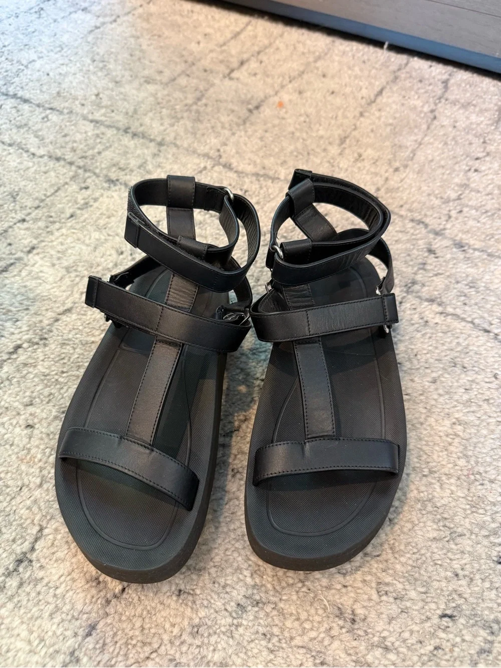 Hermes Enid Black Platform Strappy Ankle-Wrap Sandals